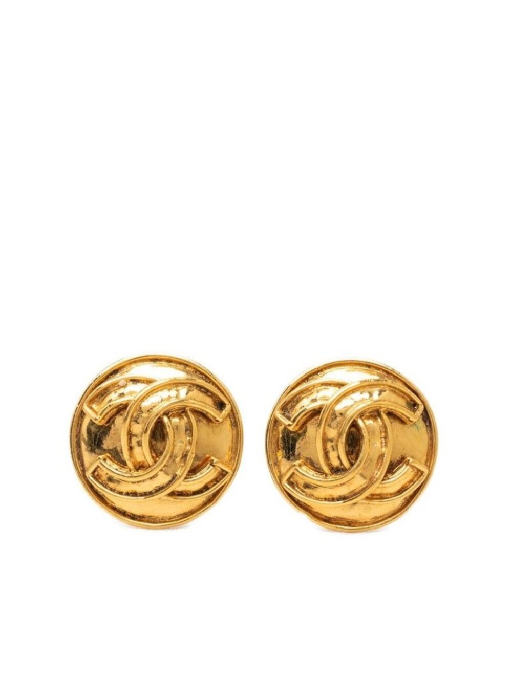 Chanel CC Logo Round Vintage Earrings 94P Gold Plated